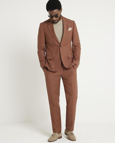 River Island Rust Blend Suit Trousers - Brown