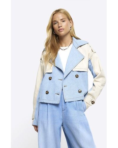 River Island Blue Denim Crop Trench Jacket