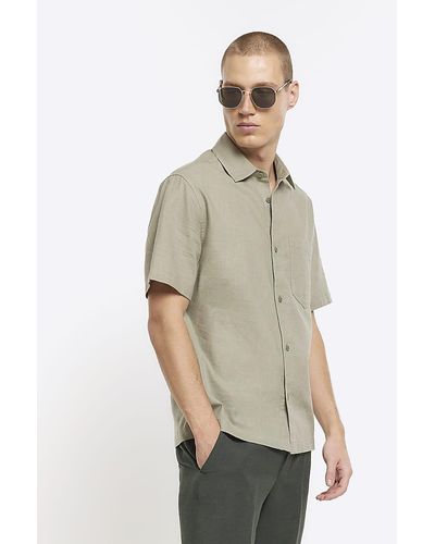 River Island Green Regular Fit Linen Blend Shirt - Natural