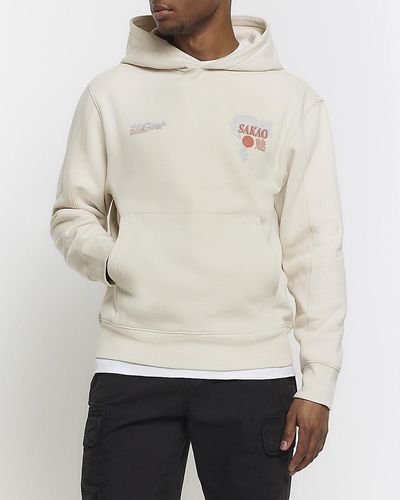 River Island Beige Regular Fit Embroidered Hoodie - Natural