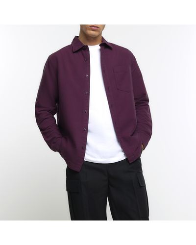 River Island Red Regular Fit Long Sleeve Oxford Shirt - Purple