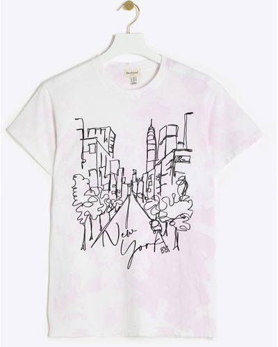 River Island Tie Dye Graphic Print T-shirt - White