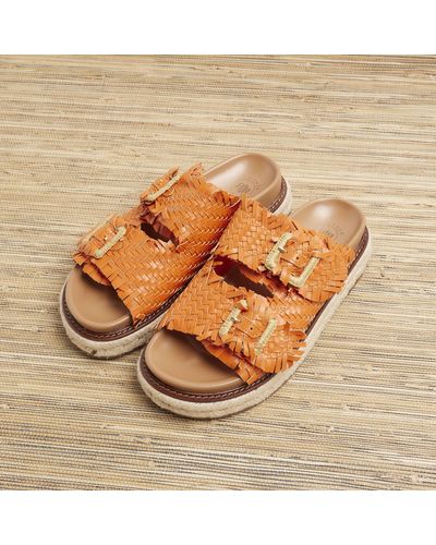 River Island Orange Leather Woven Buckle Sandals - Metallic