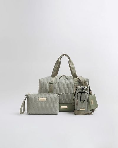 River Island Green Quilted Holdall 3 Piece Set - Grey