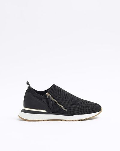 River Island Black Wide Fit Knit Side Zip Trainers