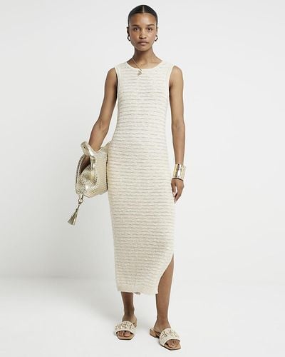River Island Gold Crochet Metallic Bodycon Midi Dress - White