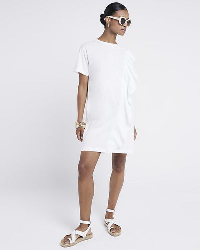 River Island Frill T-shirt Mini Dress - White