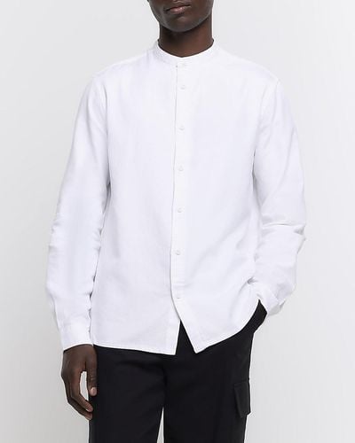 River Island White Slim Fit Grandad Collar Shirt