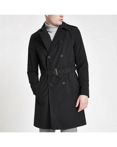 River Island Double Breasted Belted Trench Coat - Black