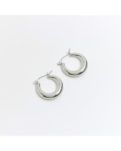 River Island Silver Round Hoop Earrings - White