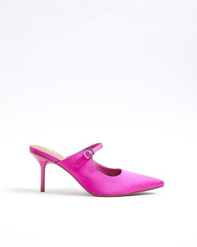 River Island Satin Mary Jane Heeled Mule Shoes - Pink