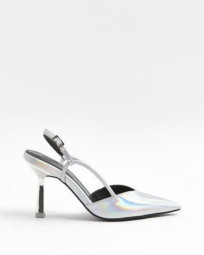 River Island Silver Sling Back Court Shoes - White