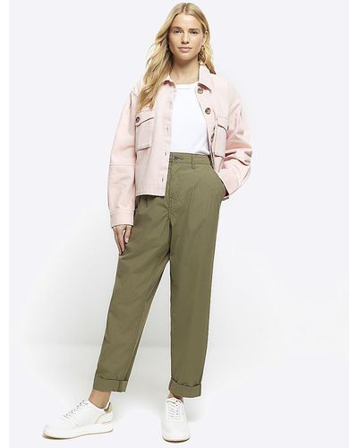 River Island High Waisted Tapered Trousers - Grey