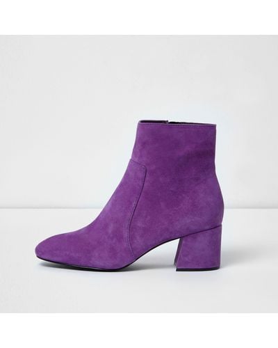 River Island Purple Block Heel Suede Ankle Boots