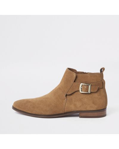 River Island Suede Buckle Chelsea Boots - Brown