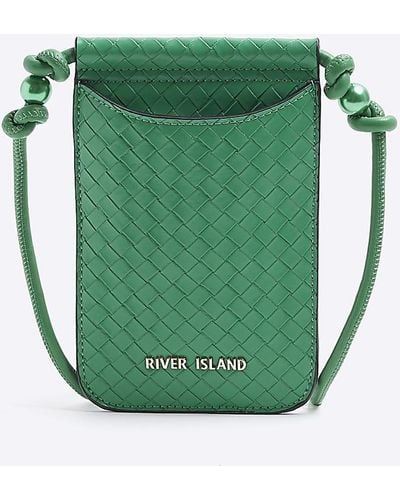 River Island Weave Phone Cross Body Bag - Green
