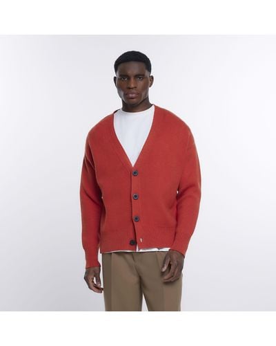 River Island Orange Boxy Fit Knitted Cardigan - Red