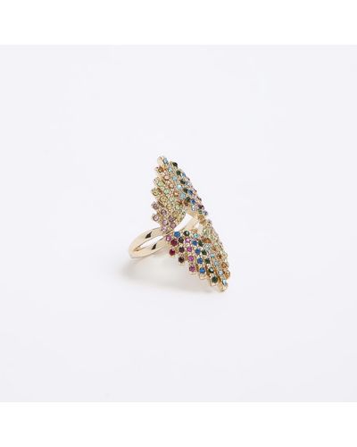 River Island Gold Diamante Ring - White