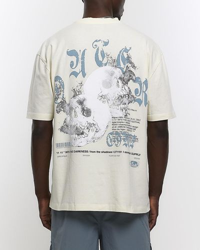 River Island Washed Ecru Skull Graphic T-shirt - Natural
