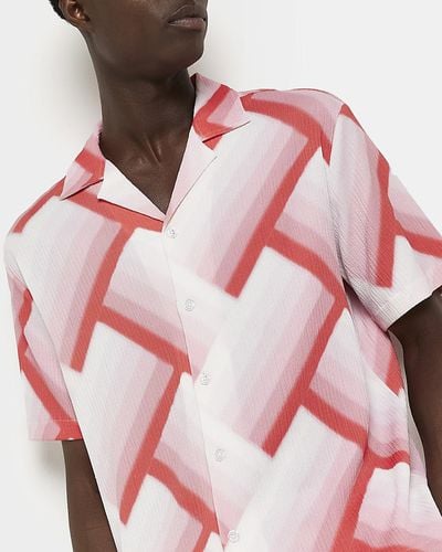 River Island Pink Regular Fit Textured Print Revere Shirt