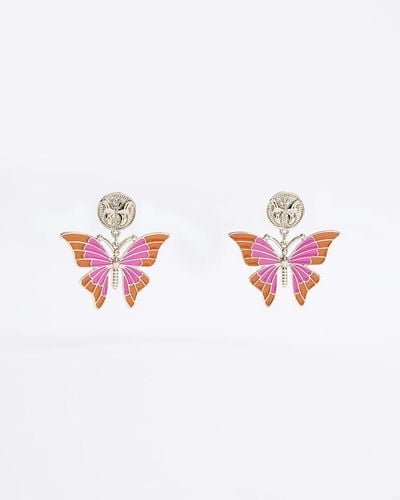 River Island Gold Butterfly Stud Earrings - White