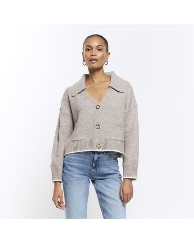 River Island Beige Collared Cardigan - White