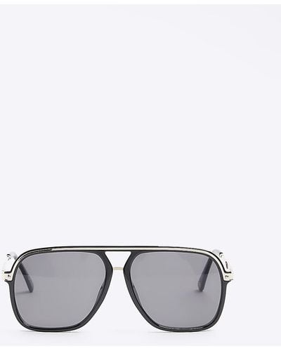 River Island Black Aviator Sunglasses - Grey