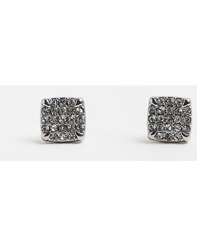 River Island Silver Colour Crystal Stud Earrings - White