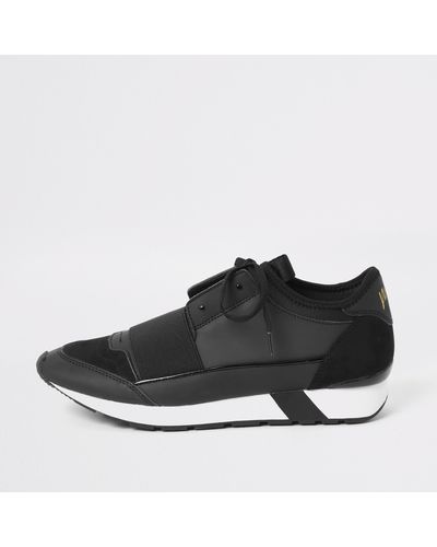 River Island Elasticated Lace-up Runner Sneakers - Black