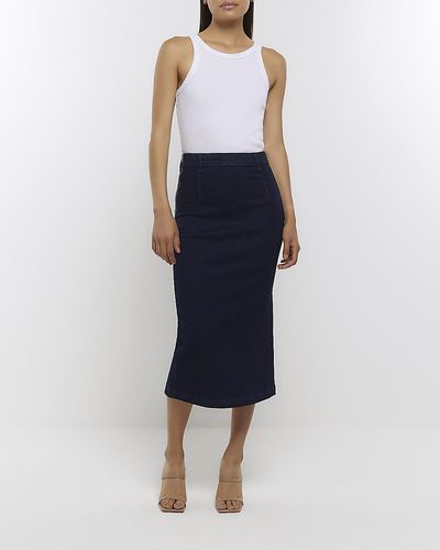 MsShe Women's Plus Size Knee Length Wrap Denim Pencil Skirts with