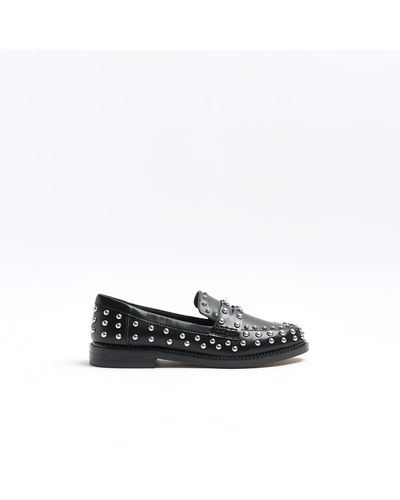 River Island Black Studded Loafers - White