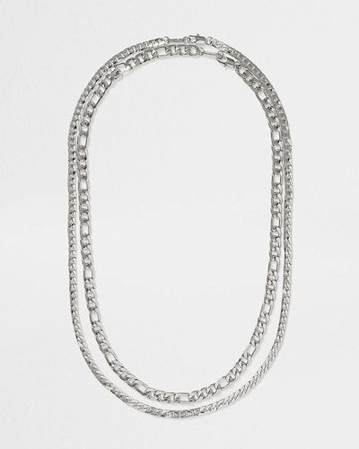 River Island Silver Colour Layered Curb Chain Necklace - White