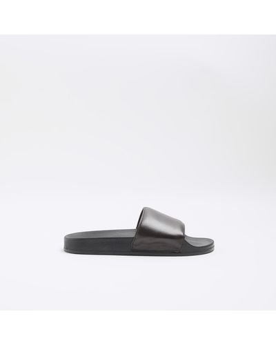 River Island Brown Leather Sliders - White