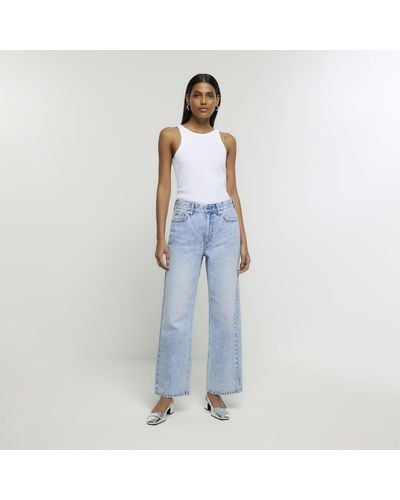 River Island Blue High Waisted Crop Relaxed Straight Jeans