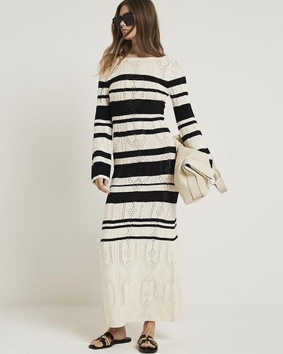 River Island Cream Knit Stripe Bodycon Maxi Dress - White