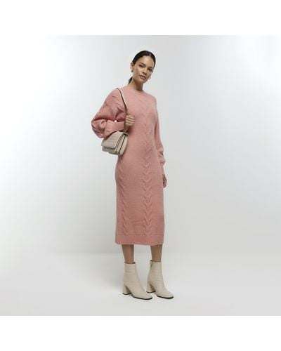 River Island Plait Sweater Midi Dress - Pink