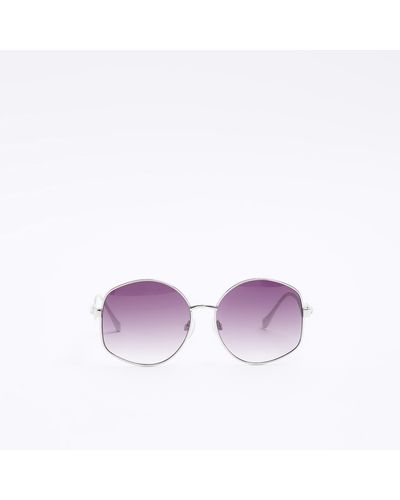 River Island Silver Round Wave Sunglasses - Purple