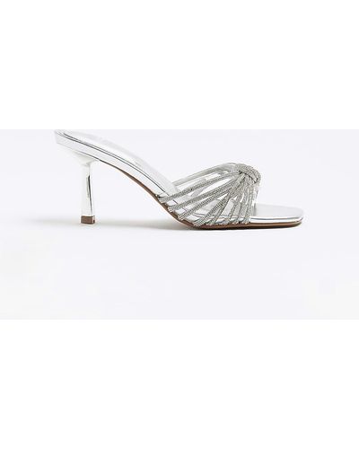 River Island Silver Embellished Heeled Mule Shoes - White