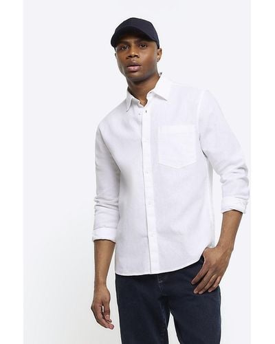River Island White Regular Fit Linen Blend Shirt