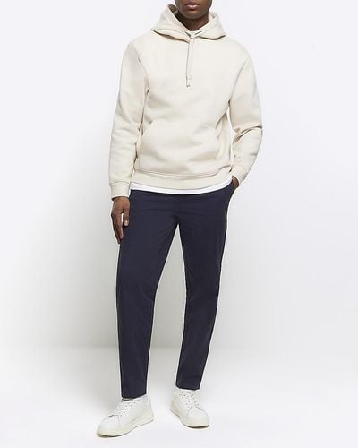River Island Navy Regular Fit Pull On Trousers - White
