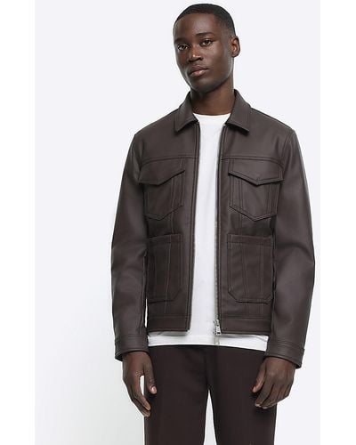 river island Brown Faux Leather Western Jacket