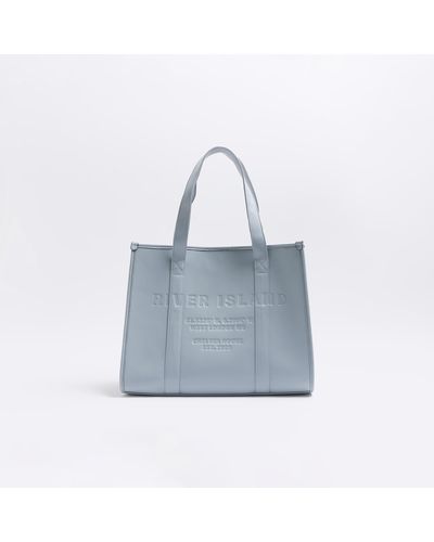 River Island Grey Faux Leather Embossed Tote Bag - Blue
