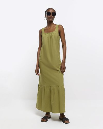 River Island Khaki Maxi Slip Dress - Green