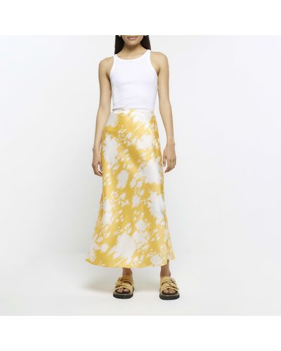 River Island Orange Floral Satin Maxi Skirt - Metallic
