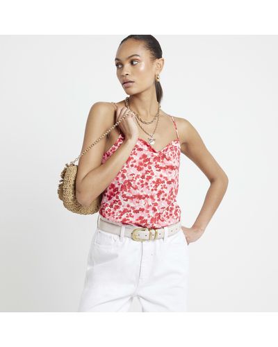 River Island Floral Cowl Neck Cami Top - Pink