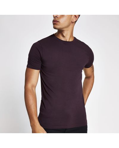 River Island Burgundy Muscle Fit Crew Neck T-shirt - Purple