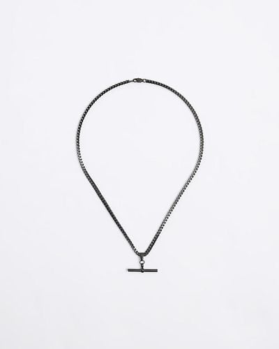 River Island Black Stainless Steel T-bar Necklace - Blue
