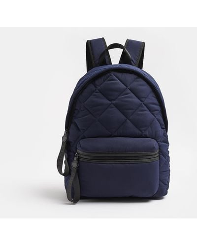 River Island Navy Nylon Weave Puffer Backpack - Blue