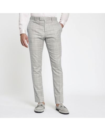 River Island Check Skinny Suit Pants - Grey