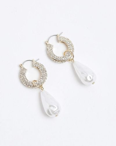 River Island Gold Colour Pearl Drop Earrings - White